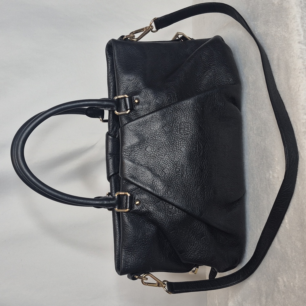 MCM Black Leather Handbag with Gold Accents - Picture 7 of 17
